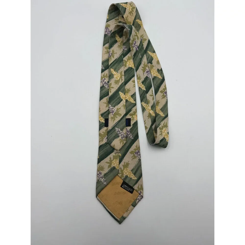 Vintage Yves Saint Laurent Necktie 100% Silk Tie Green Beige Floral Abstract Tie